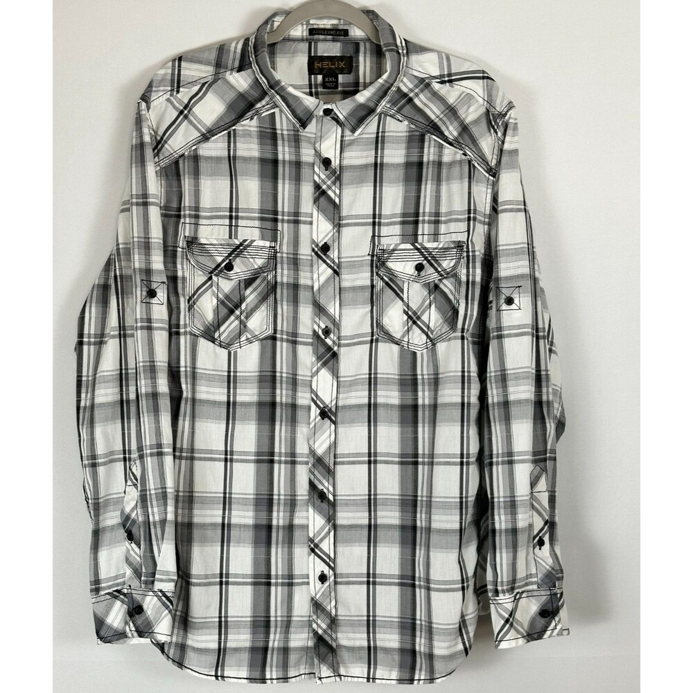 Helix Men's XXL Athletic‎ Fit Plaid Shirt Western Button Up Roll Tab Sleeves